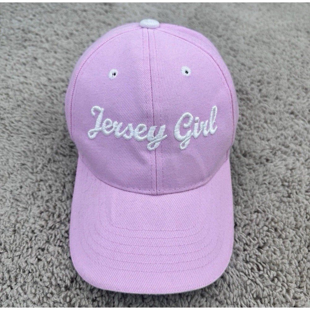 Jersey Girl Hat Womens Pink Embroidered Script Adjustable Strapback Baseball Cap